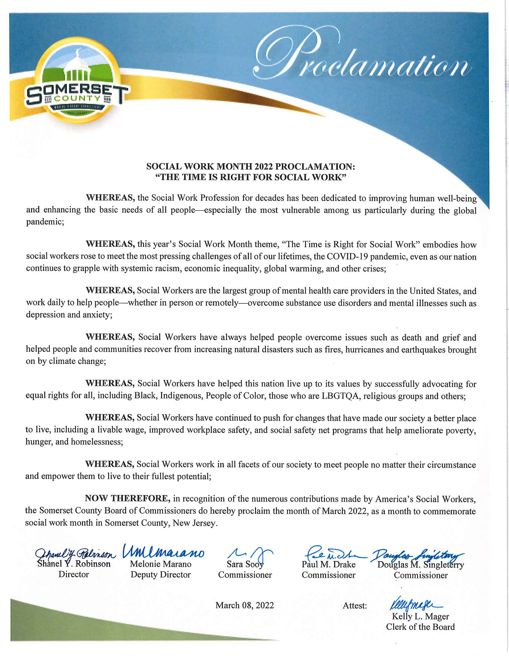 Social Work Month 2022 Proclamation